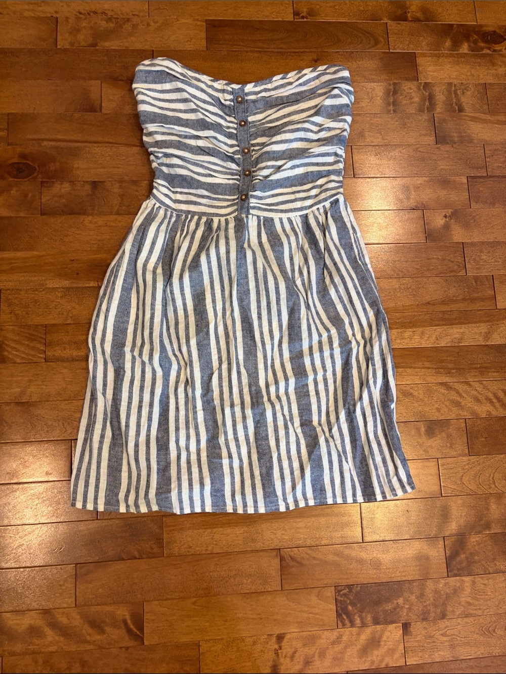 Striped Strapless Summer Dress in Blue and White